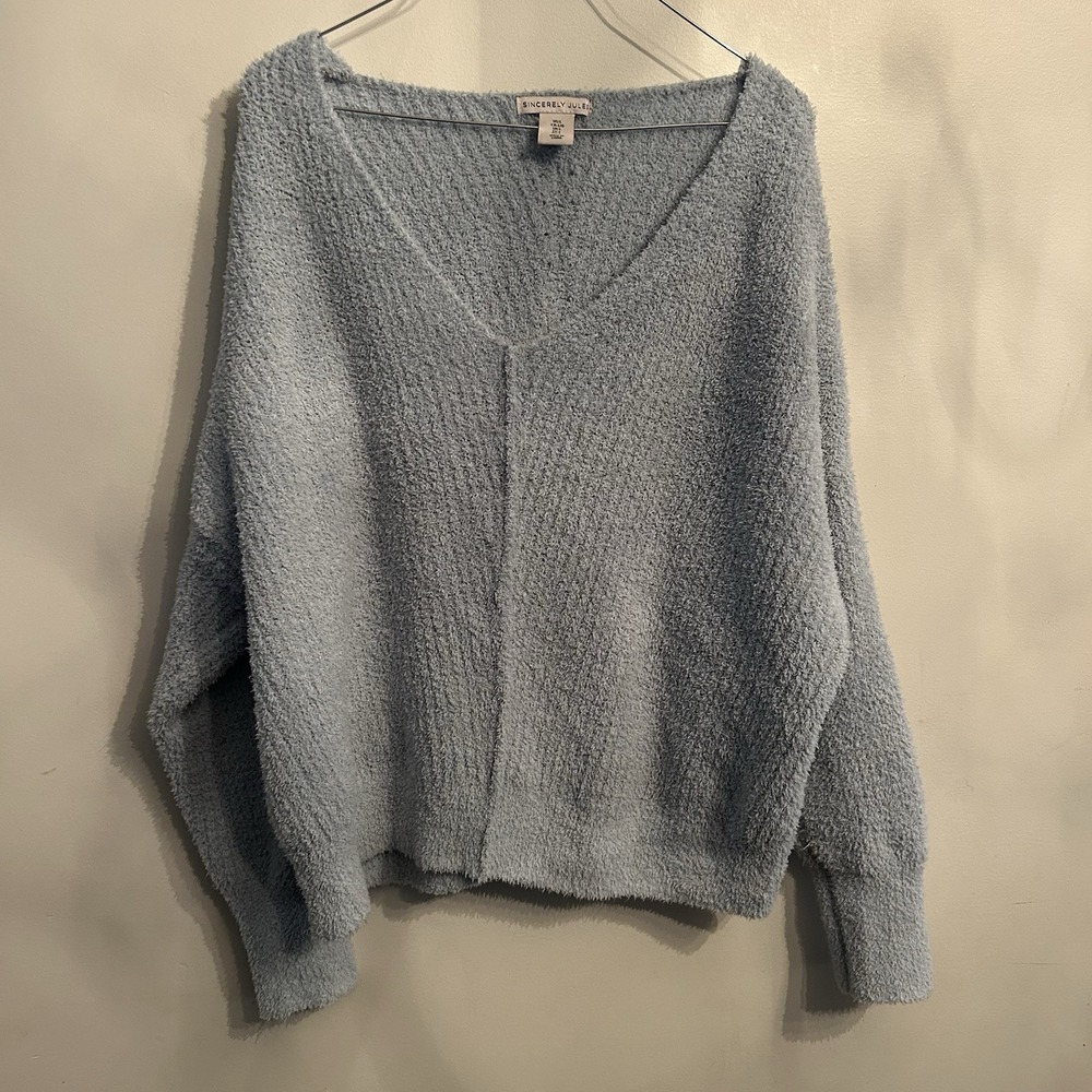 Sincerely Jules Baby Blue V-Neck Cozy Sweater Women's Large‎ 90s Soft